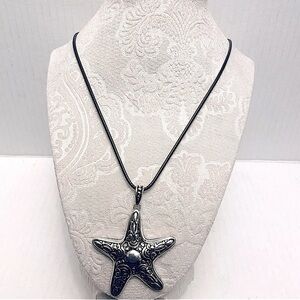 Women’s Beautiful Large Intricate Design Star Sea Fish on Leather Cord Necklace.